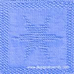 Snowflake Knit Dishcloth: A handmade knitted dishcloth square in bright blue yarn adorned with a six-pointed snowflake in the center. The design is created using knit and purl stitches.