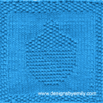Acorn Knit Dishcloth: A handmade knitted dishcloth square in bright blue yarn featuring an acorn. The design is created using knit and purl stitches.