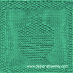 Acorn Knit Dishcloth: A handmade knitted dishcloth square in green yarn featuring an acorn. The design is created using knit and purl stitches.