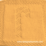 Candy Cane Knit Dishcloth: A handmade knit dishcloth square in yellow yarn featuring a striped candy cane. The design is created in seed stitch using knits and purls on a stockinette background.