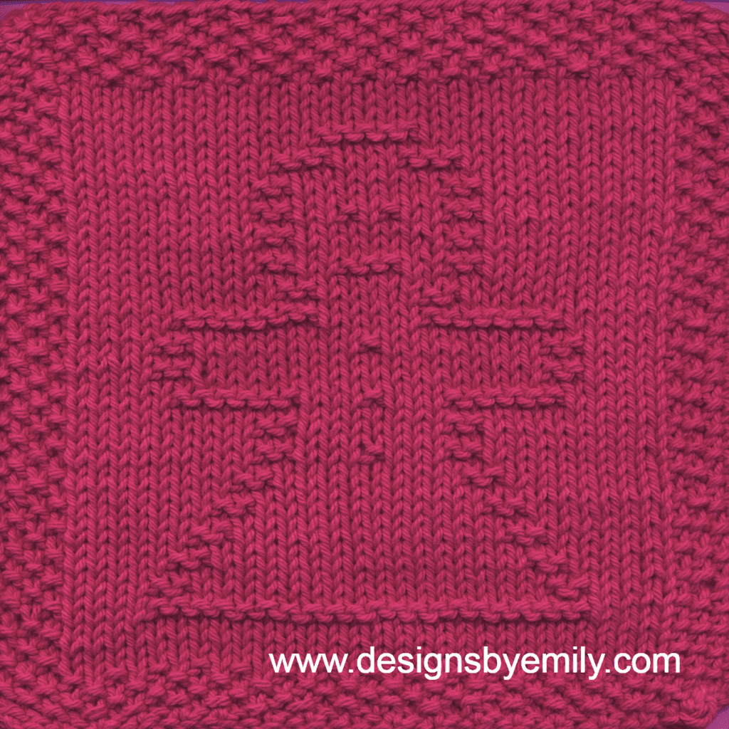 Gingerbread Girl Knit Dishcloth: A cozy knitted dishcloth square in red yarn featuring a cheerful gingerbread girl in the center, perfect for holiday decor. The design is created in garter stitch using knit and purl stitches on a stockinette background.