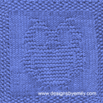 Owl Knit Dishcloth: A handmade knitted dishcloth square in brown yarn displaying a charming owl design, created using knit and purl stitches.