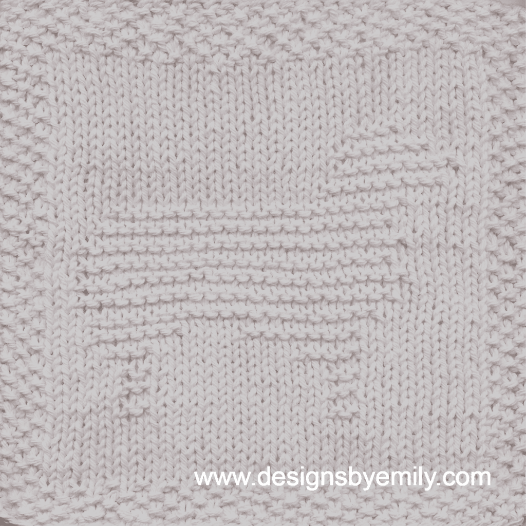 Sheep Knit Dishcloth: A handmade knitted dishcloth square in white yarn featuring the profile of a sheep facing to the right. The design is created using knit and purl stitches.