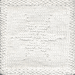Snowflake Knit Dishcloth: A handmade knitted dishcloth square in white yarn adorned with a six-pointed snowflake in the center. The design is created using knit and purl stitches.
