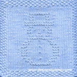 Snowman Knit Dishcloth: A cozy knitted dishcloth square in light blue yarn adorned with a delightful snowman, perfect for celebrating the winter season with warmth and charm. The design is created using simple knit and purl stitches.